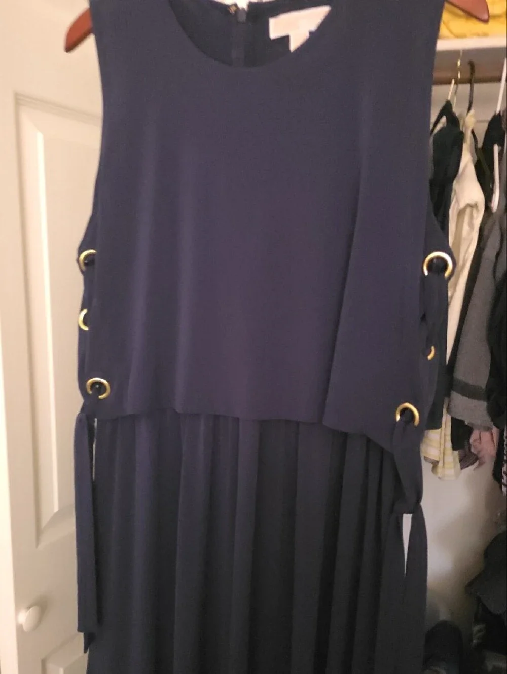 Michael Kors Navy Sleeveless Maxi Dress with Gold Grommet Accents - Picture 3 of 9